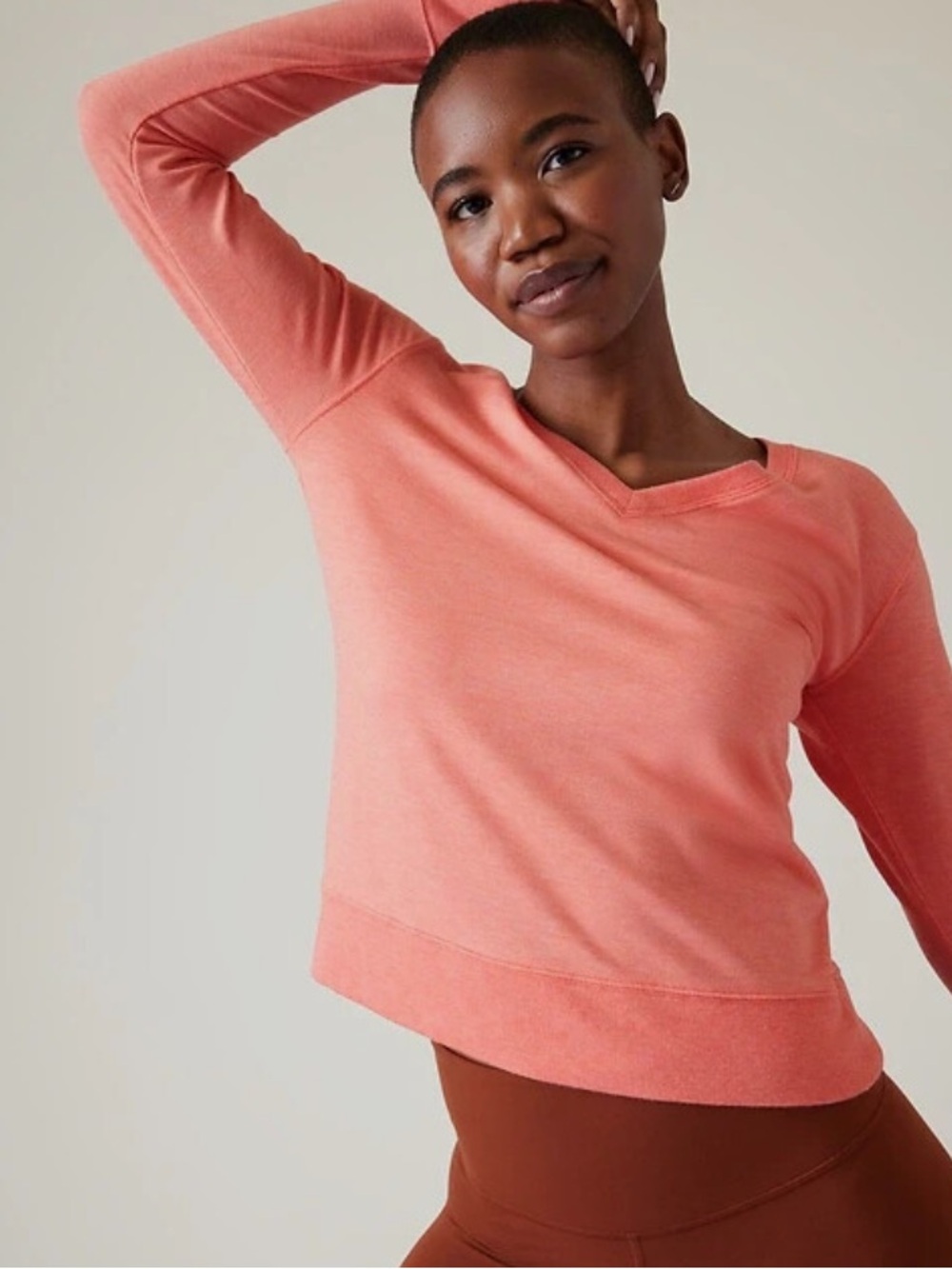 Athleta Sunrise V-Neck Sweatshirt – Soft Persimmon Heather – Size Large – NWOT
